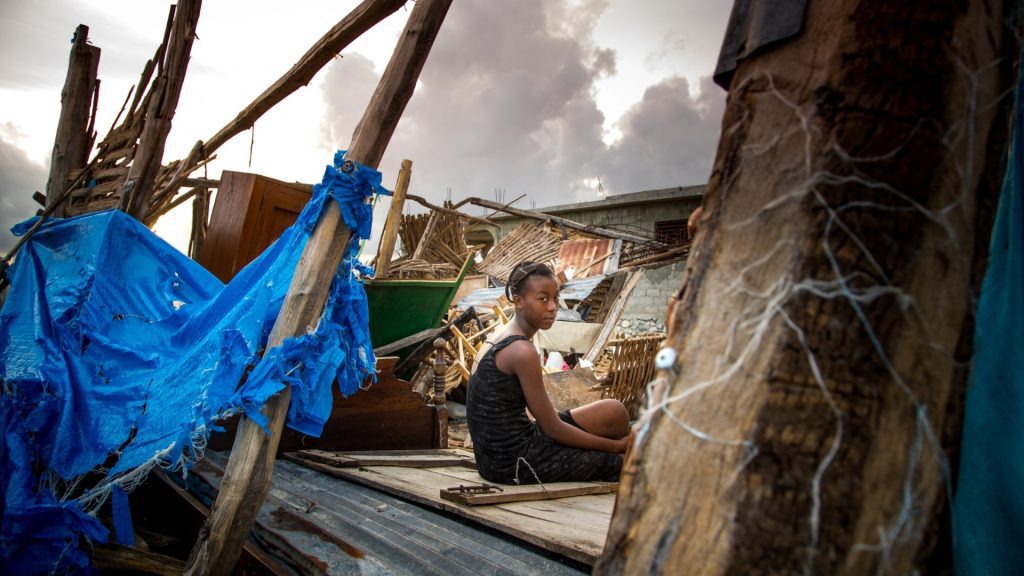 Puinhopen in Haïti na orkaan Matthew in 2016.