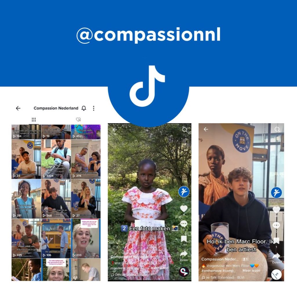 Een voorbeeld van het TikTok-account van Compassion Nederland.