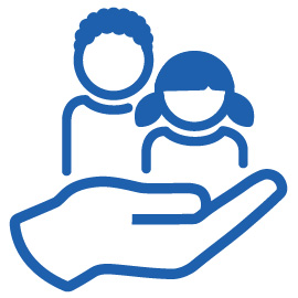 Icoon van een hand die twee kinderen vasthoudt.