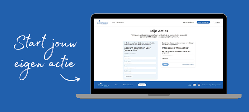 Screenshot van het platform Compassion Acties waar je jouw eigen actie kunt starten