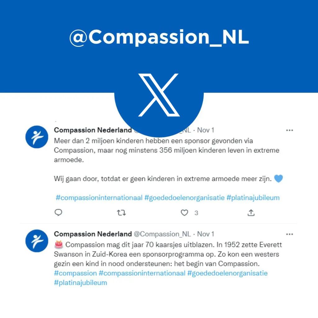 Een voorbeeld van een tweet van Compassion op het platform X.