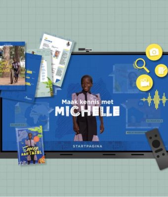 Mockup van het lesmateriaal voor basisscholen van Compassion.