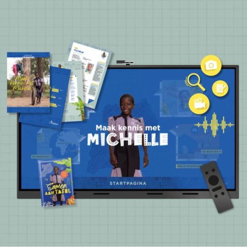 Mockup van het lesmateriaal voor basisscholen van Compassion.