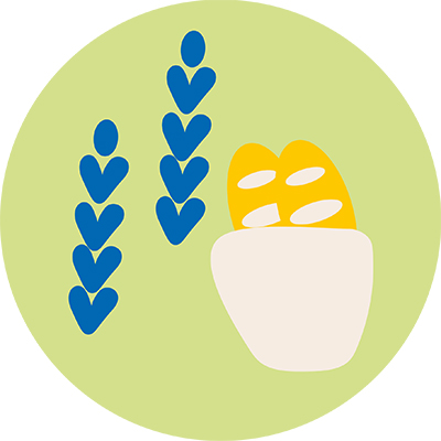 Een illustratie van brood en graan.