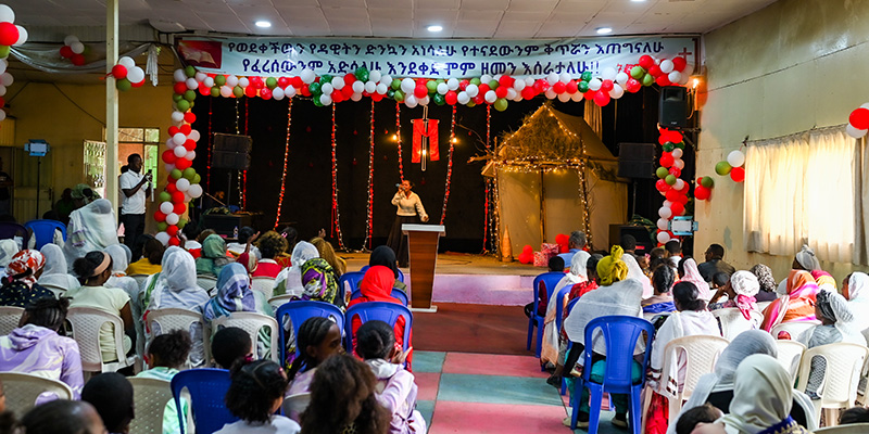 De kerstviering op een Compassion-project in Ethiopië. 